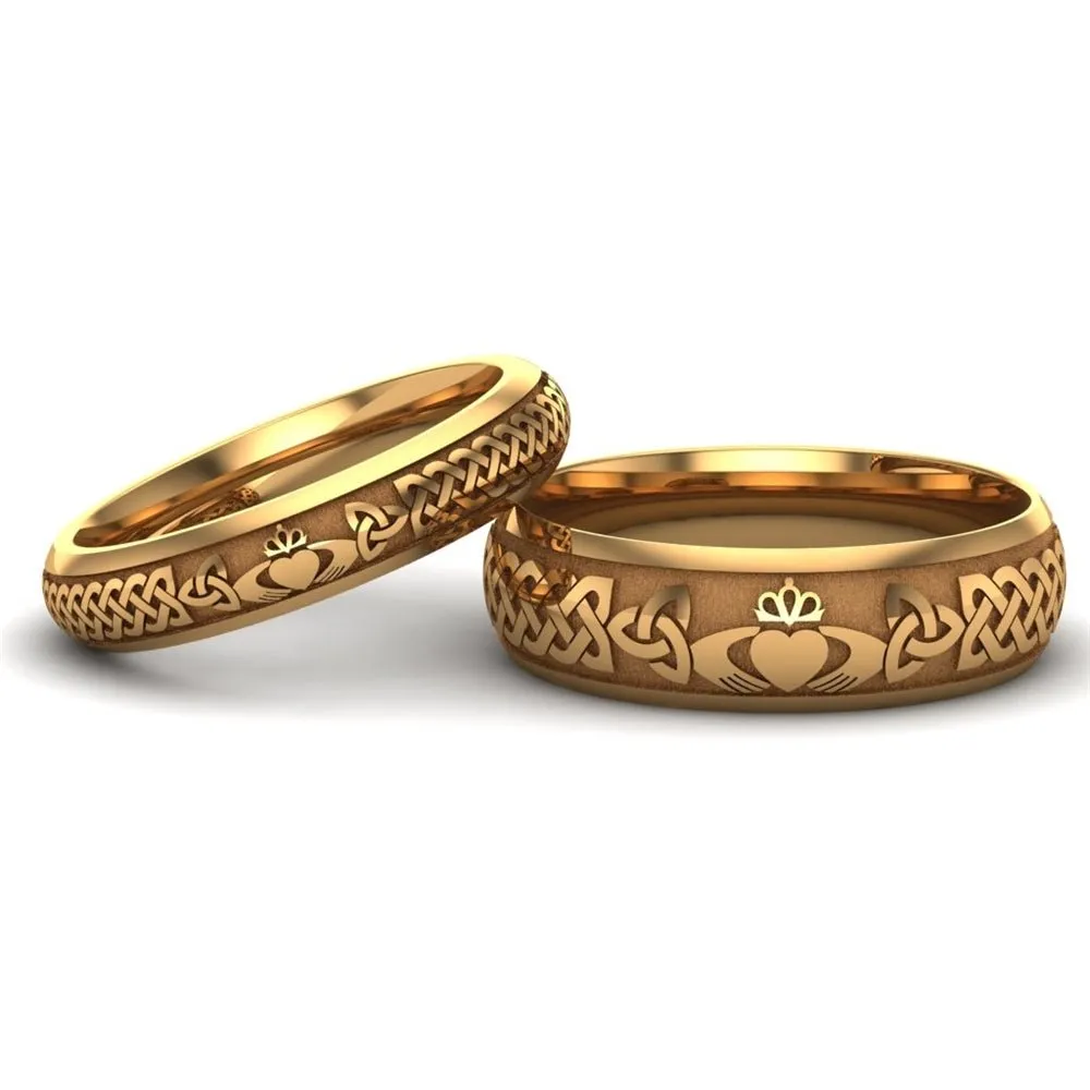 14K Yellow Gold Claddagh Wedding Ring Set  UCL1-YELLOW-6M4M