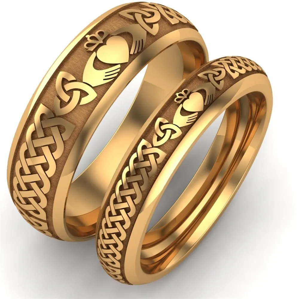 14K Yellow Gold Claddagh Wedding Ring Set  UCL1-YELLOW-6M4M