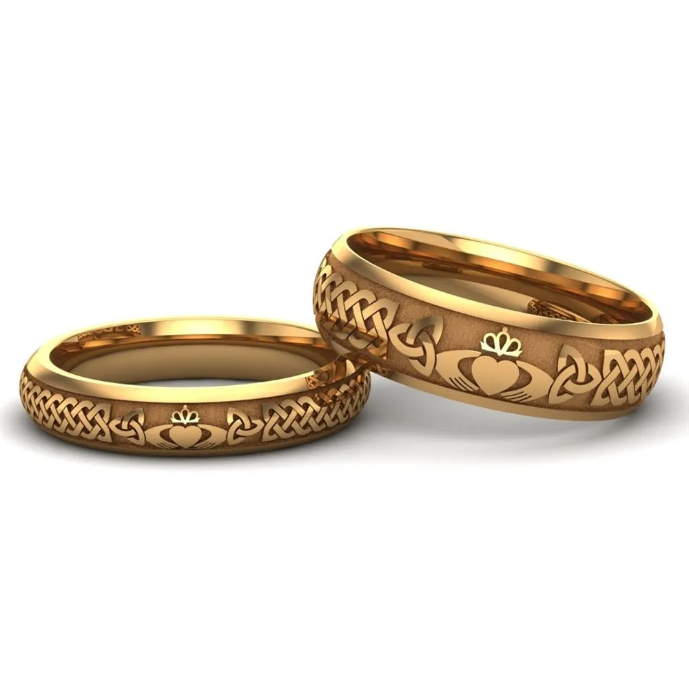 14K Yellow Gold Claddagh Wedding Ring Set  UCL1-YELLOW-6M4M