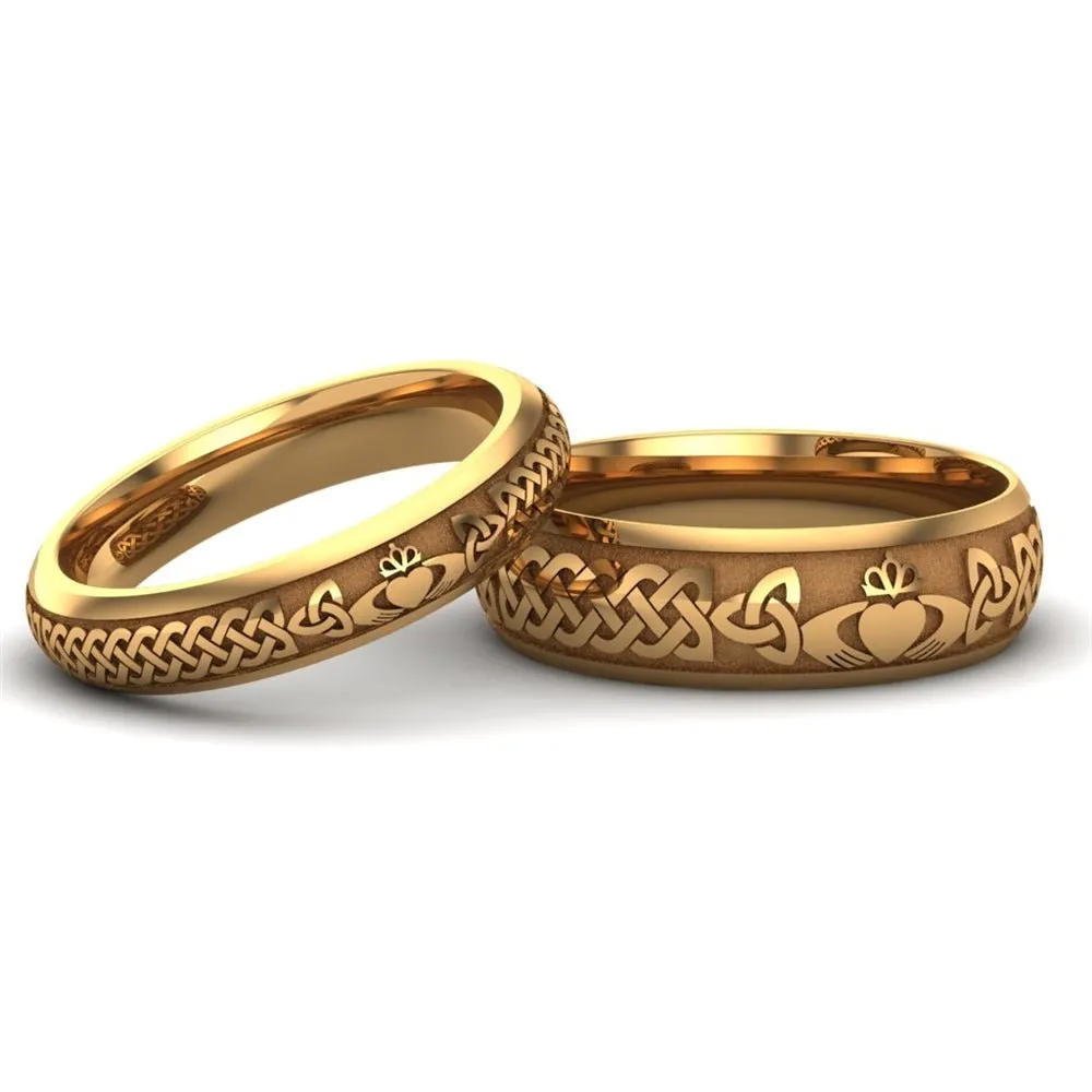 14K Yellow Gold Claddagh Wedding Ring Set  UCL1-YELLOW-6M4M