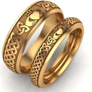 14K Yellow Gold Claddagh Wedding Ring Set  UCL1-YELLOW-6M4M
