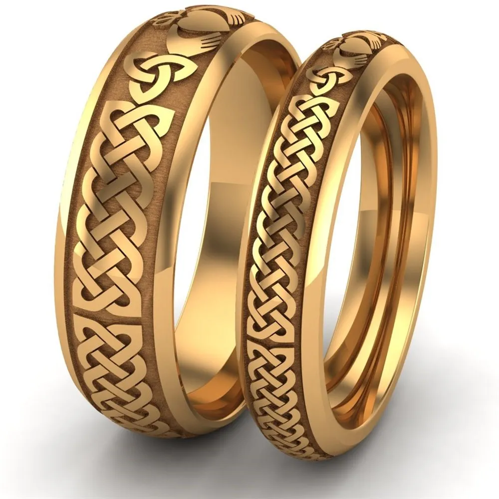 14K Yellow Gold Claddagh Wedding Ring Set  UCL1-YELLOW-6M4M