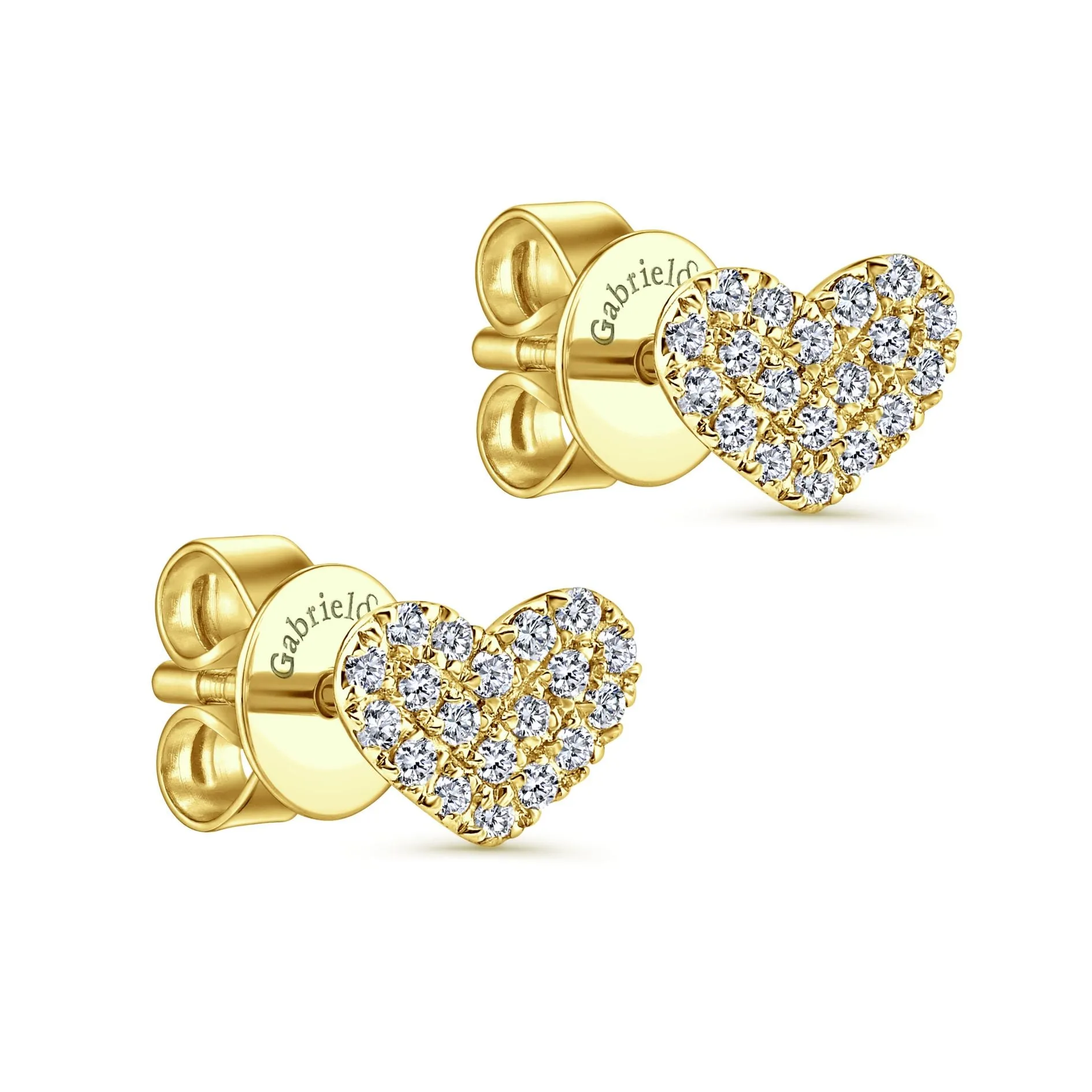 14K Yellow Gold Diamond Pave Heart Stud Earrings