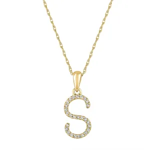 14K Yellow Gold Diamond "S" Initial Necklace