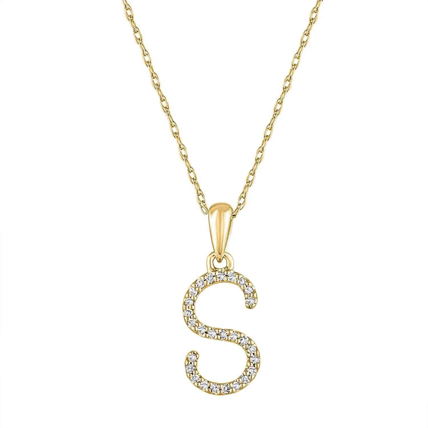 14K Yellow Gold Diamond "S" Initial Necklace