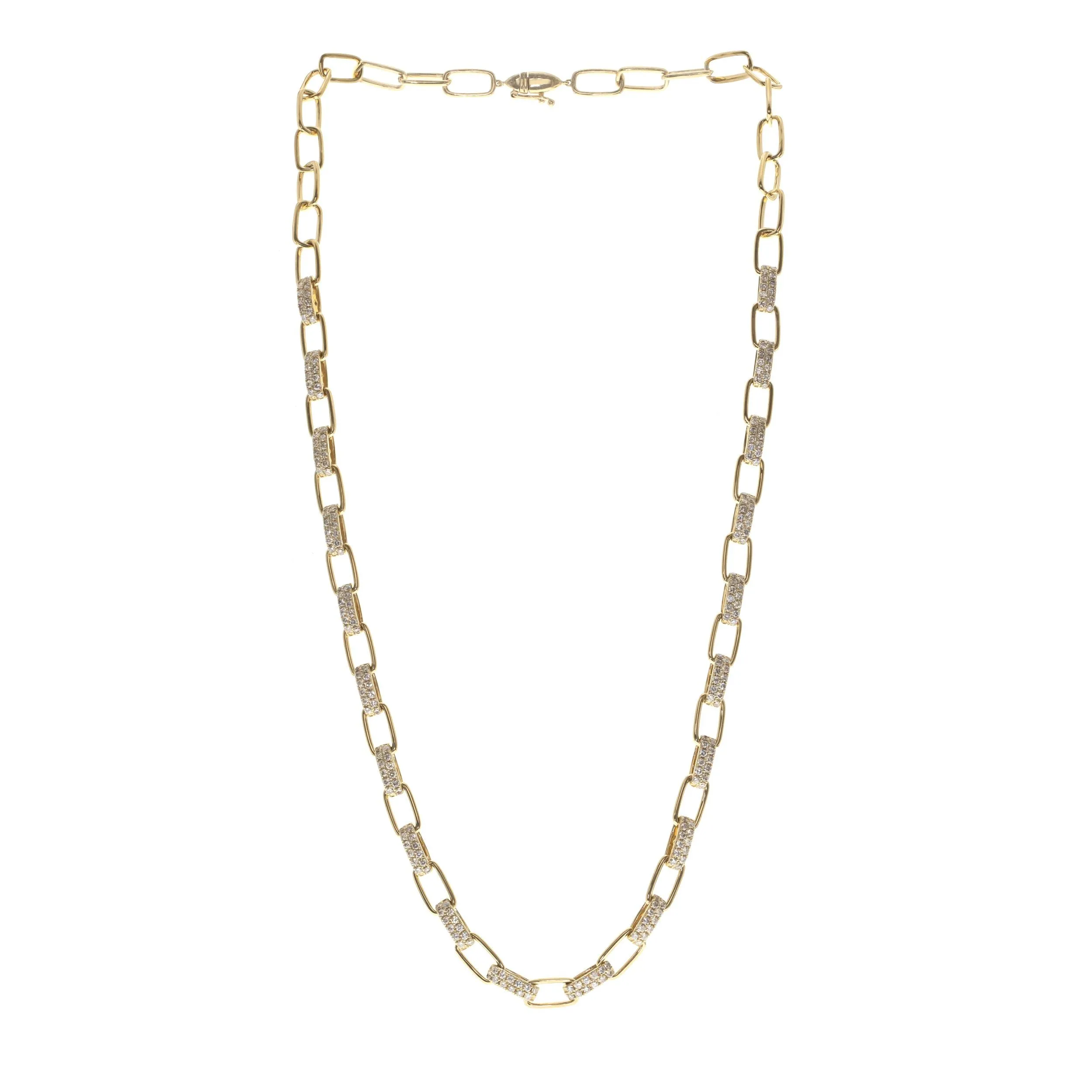 14k Yellow Gold Diamond Squared Paperclip Necklace