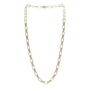 14k Yellow Gold Diamond Squared Paperclip Necklace