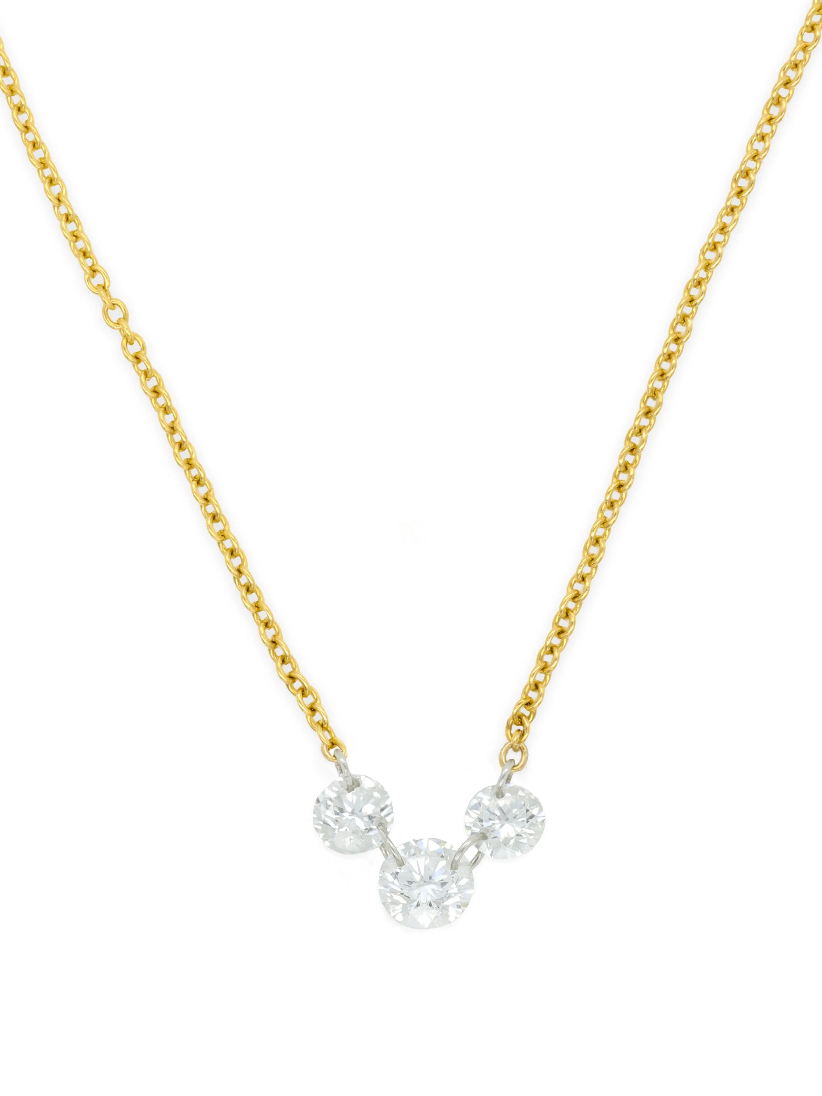 14k Yellow Gold Drill Diamond Trio Necklace