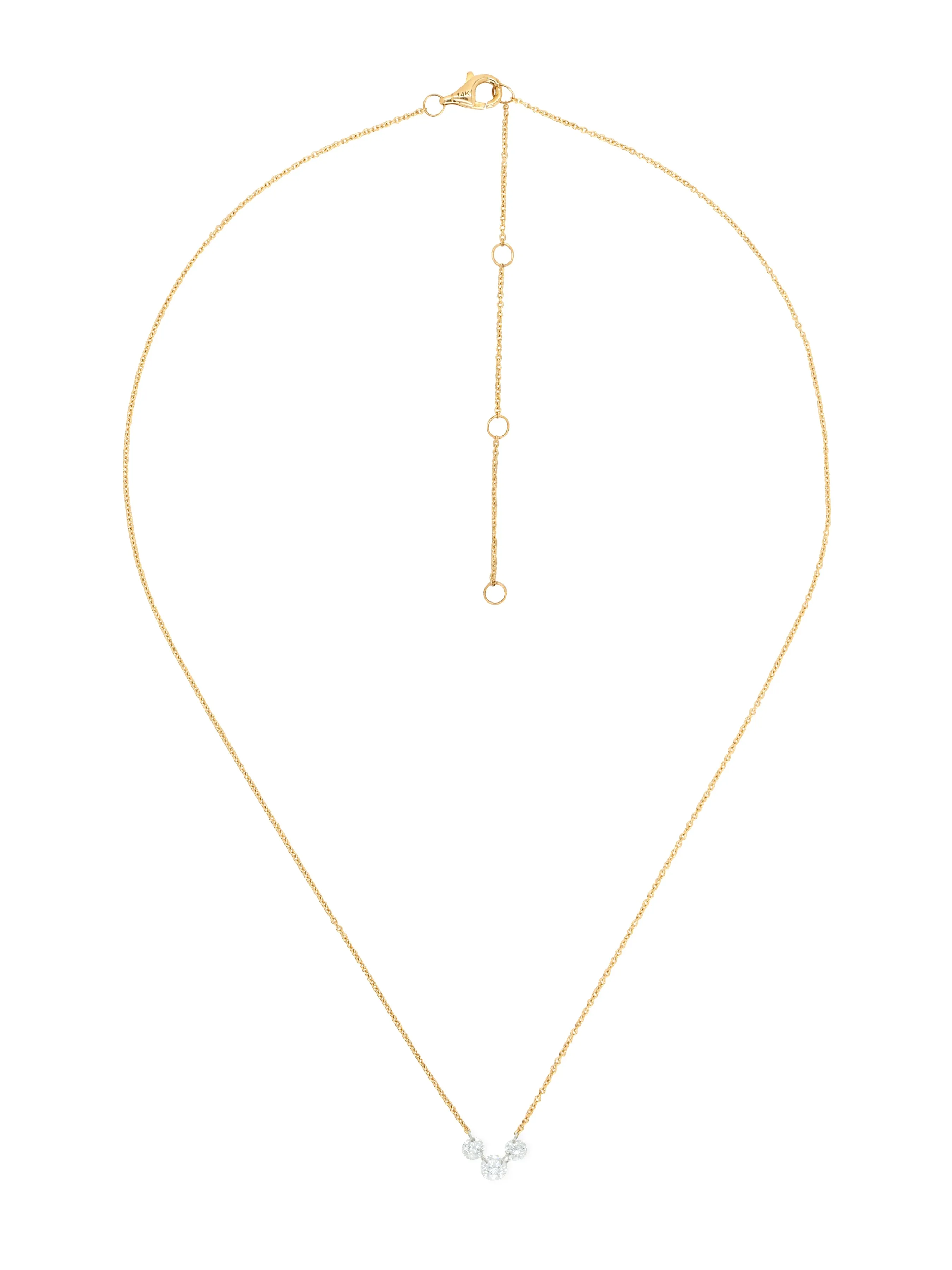 14k Yellow Gold Drill Diamond Trio Necklace