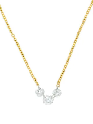 14k Yellow Gold Drill Diamond Trio Necklace