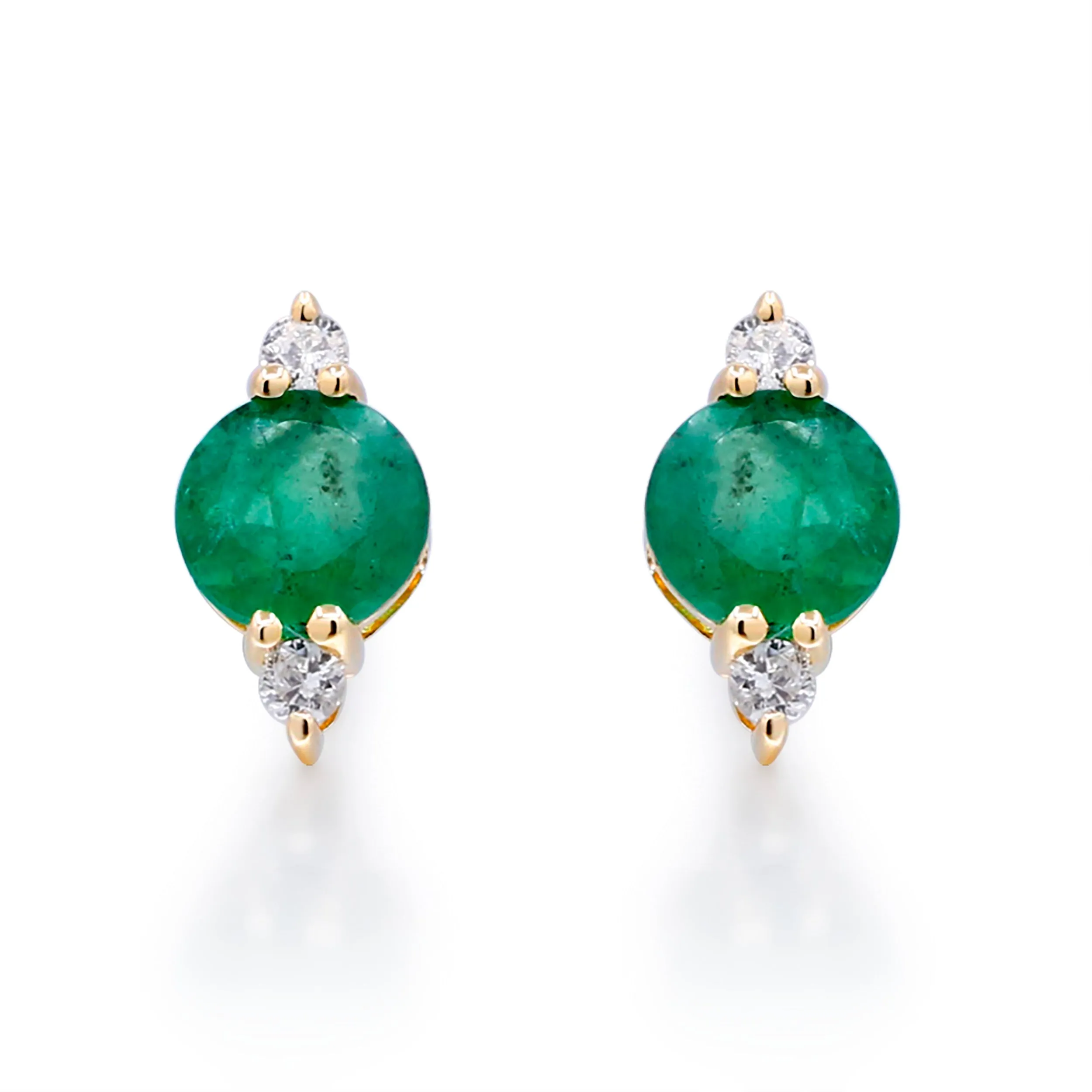 14k Yellow Gold Emerald and Diamond Studs