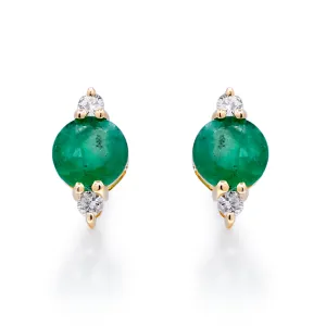 14k Yellow Gold Emerald and Diamond Studs