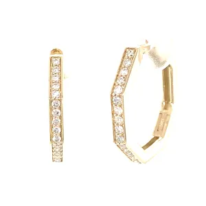 14K Yellow Gold Hexagon Hoop Earrings