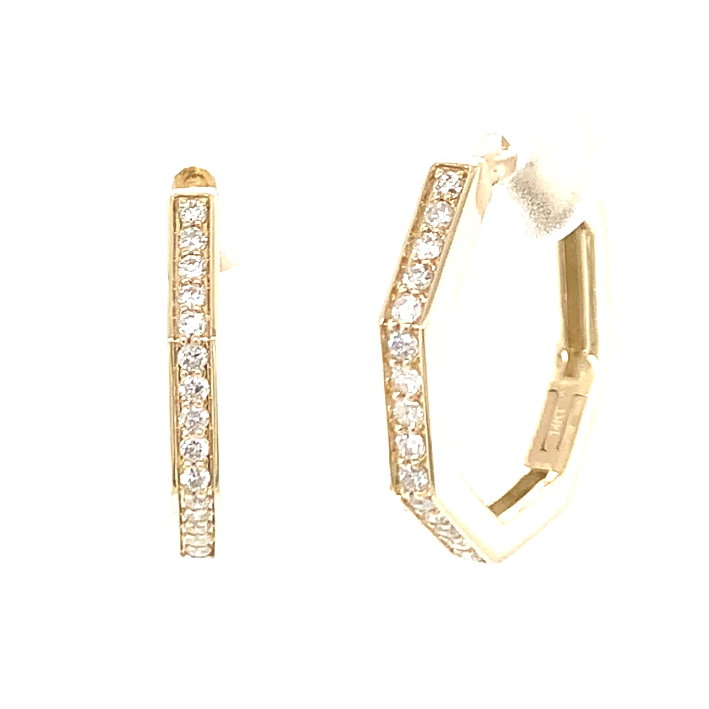 14K Yellow Gold Hexagon Hoop Earrings