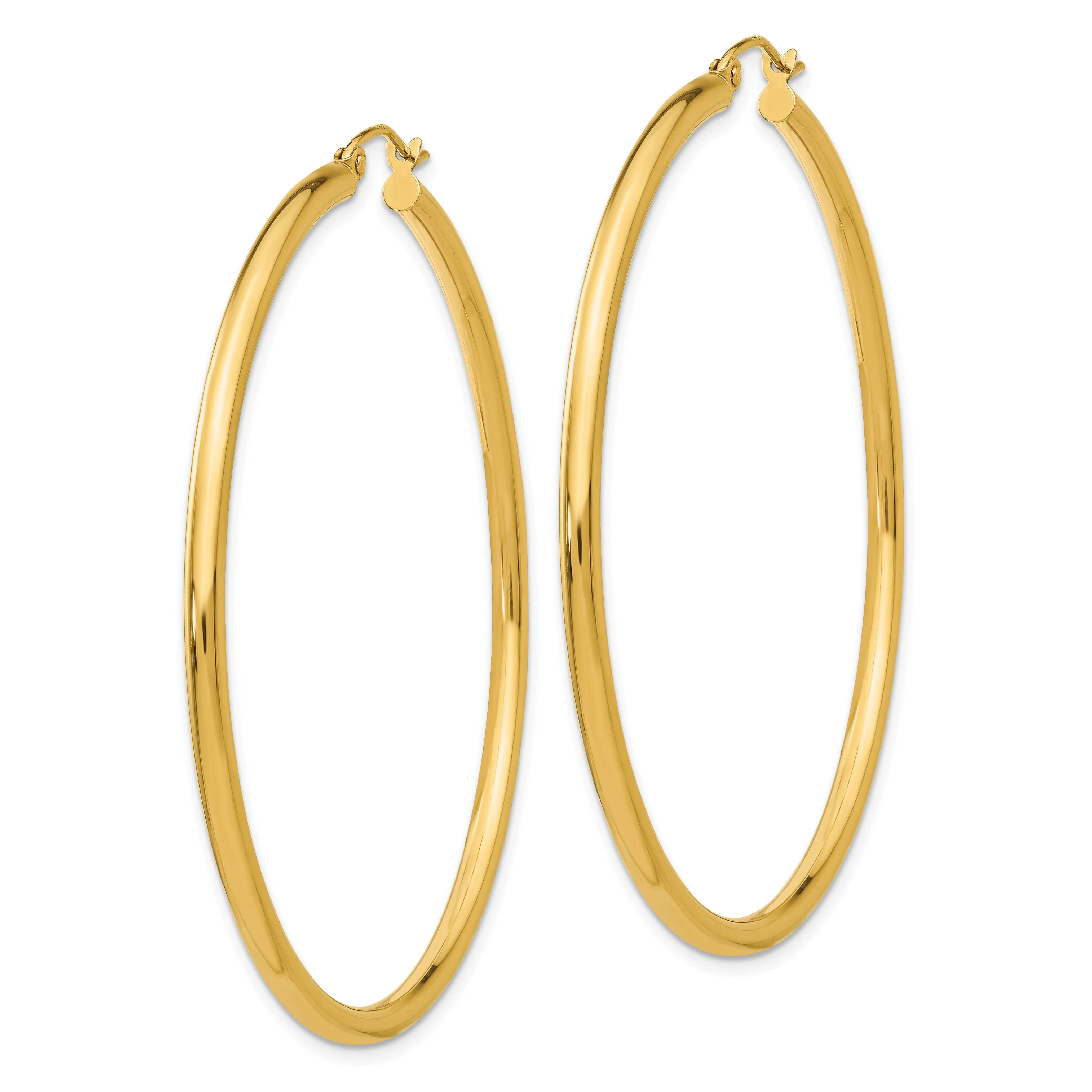 14k Yellow Gold Polished 2.5MM Round Hoop Earrings