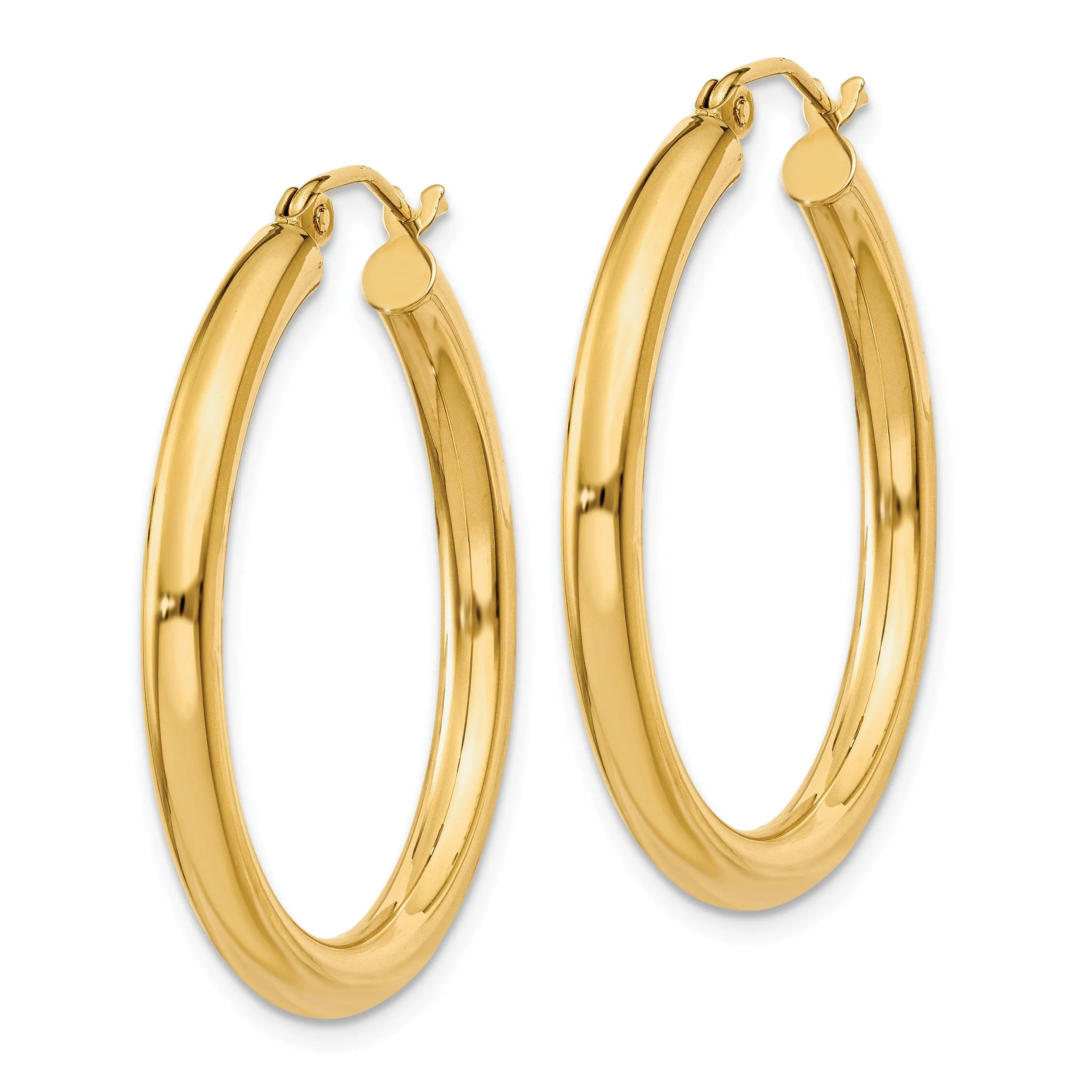 14k Yellow Gold Polished 3MM Round Hoop Earrings