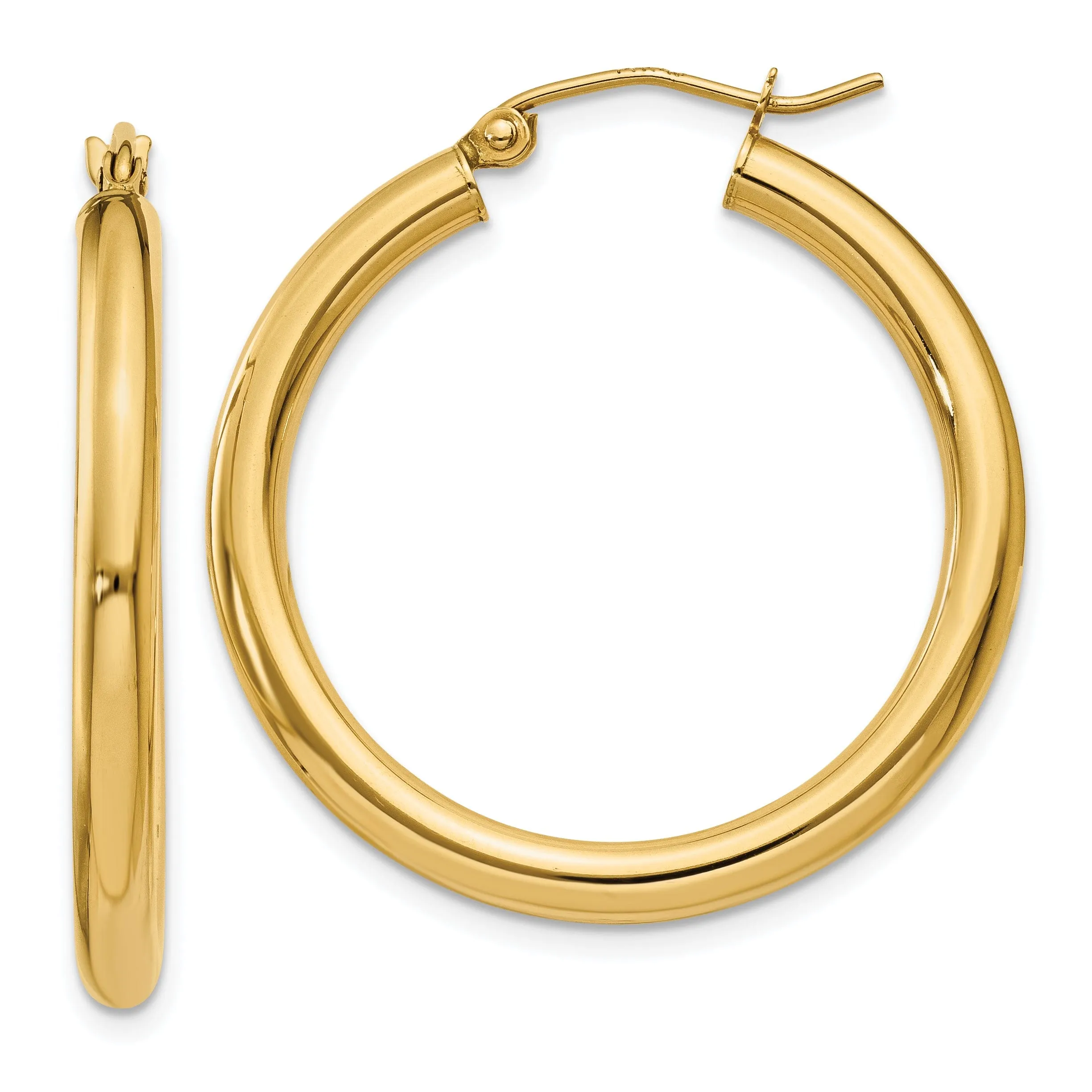 14k Yellow Gold Polished 3MM Round Hoop Earrings