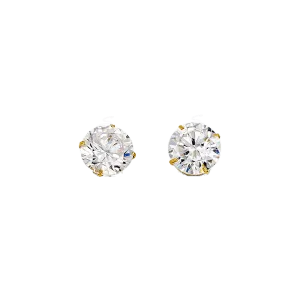 14K Yellow Gold Round 7mm CZ Stud Earrings