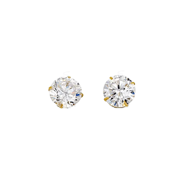 14K Yellow Gold Round 7mm CZ Stud Earrings