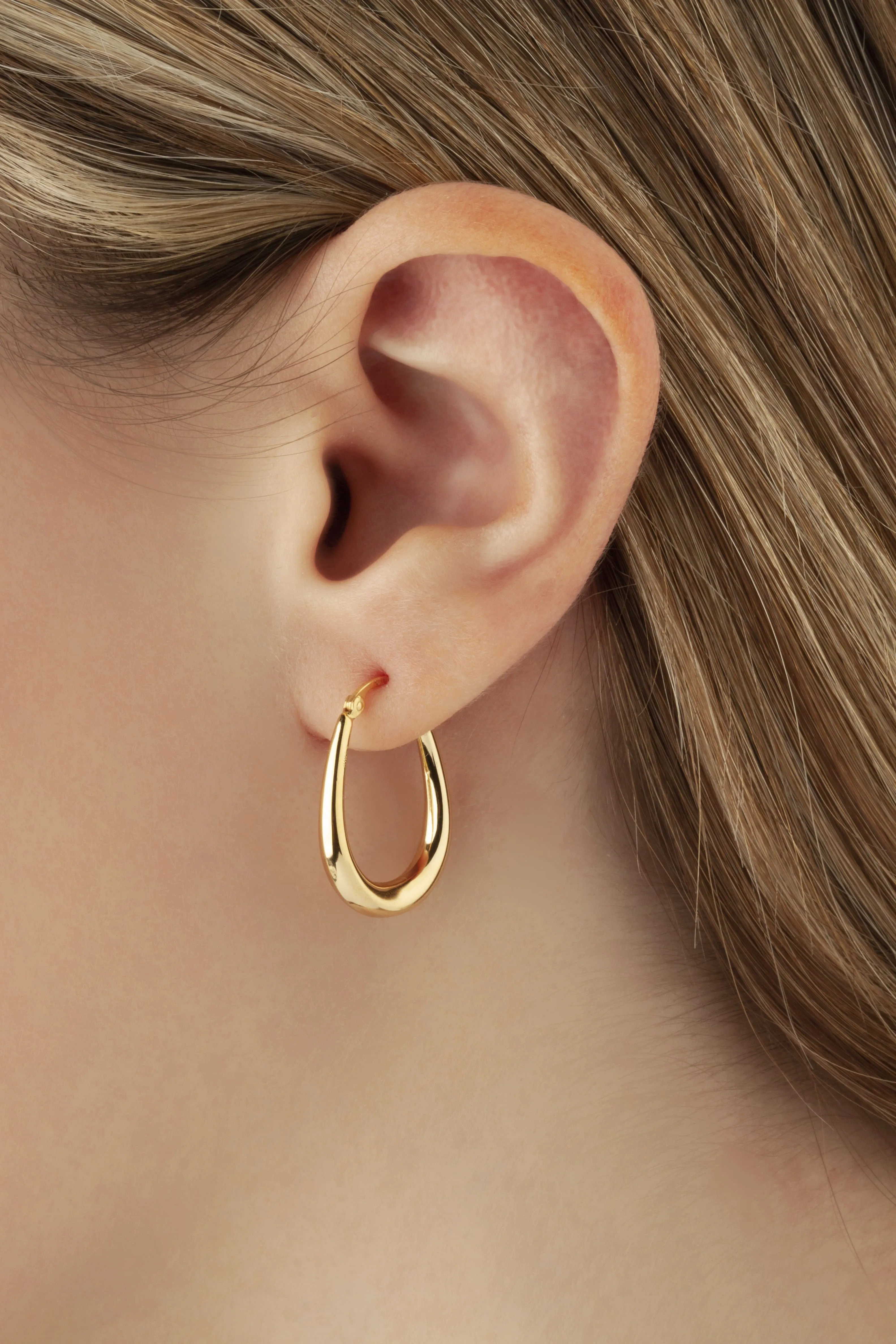 14K Yellow Gold U Shape Hoop S/D Earrings