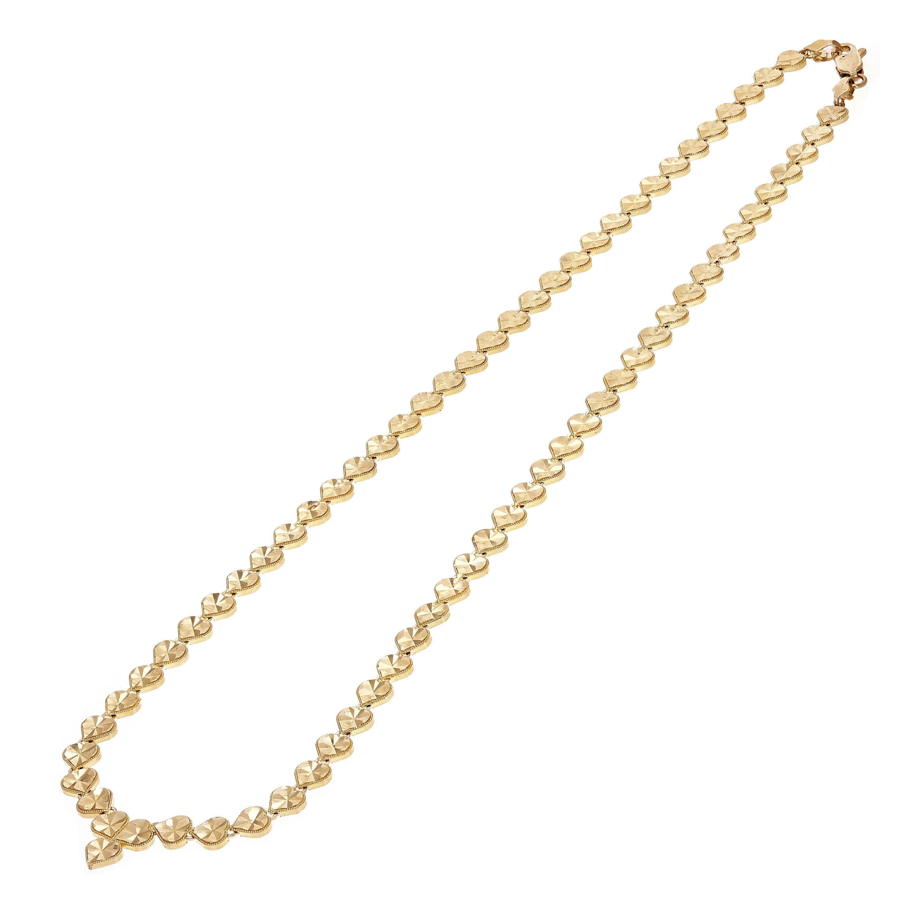 14k Yellow Gold V Shape Diamond Cut Heart Link Necklace 17" 6mm 15.7 grams