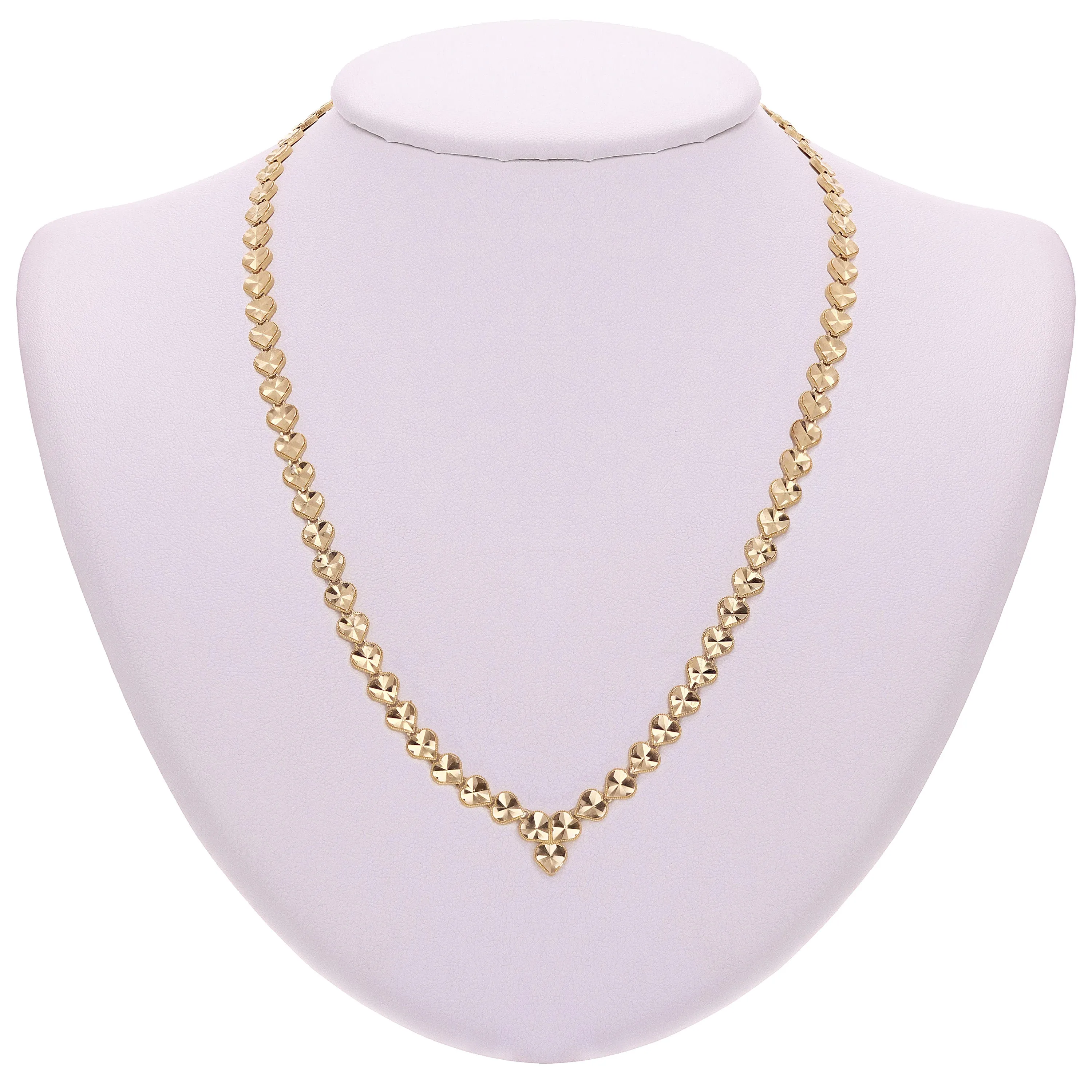 14k Yellow Gold V Shape Diamond Cut Heart Link Necklace 17" 6mm 15.7 grams