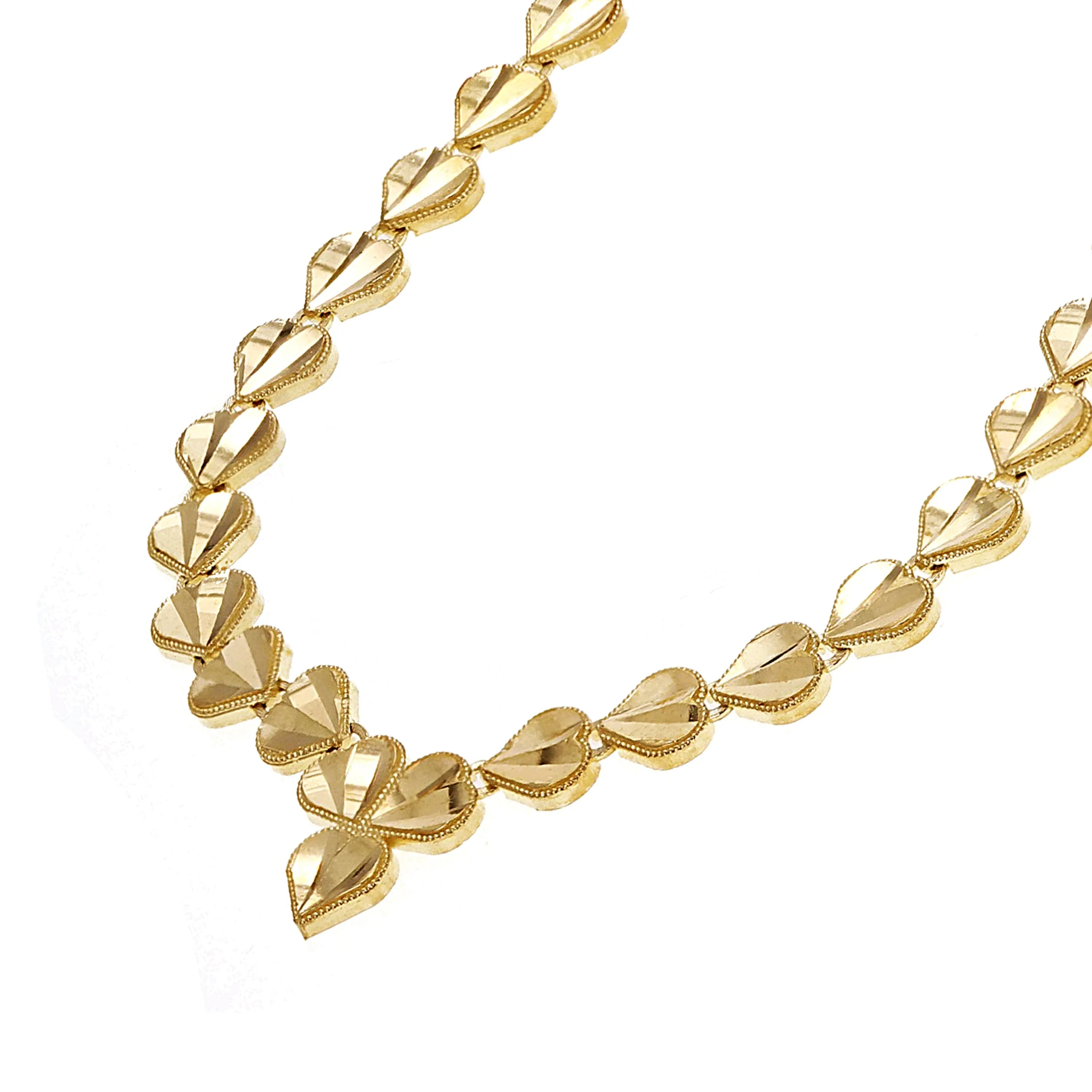14k Yellow Gold V Shape Diamond Cut Heart Link Necklace 17" 6mm 15.7 grams