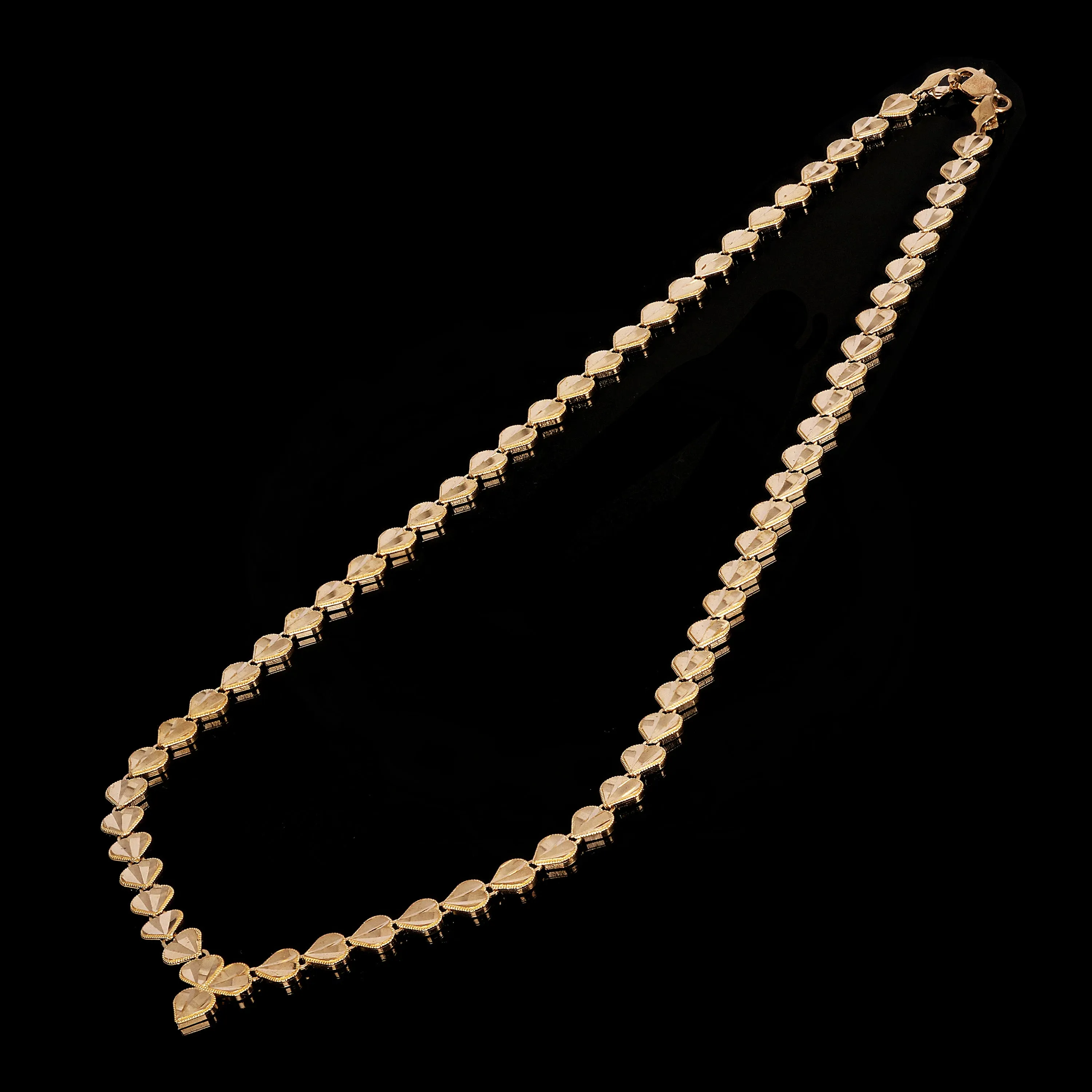 14k Yellow Gold V Shape Diamond Cut Heart Link Necklace 17" 6mm 15.7 grams