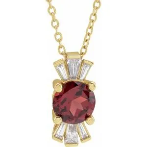 14K Yellow Mozambique Garnet & 1/6 CTW Diamond 16-18" Necklace