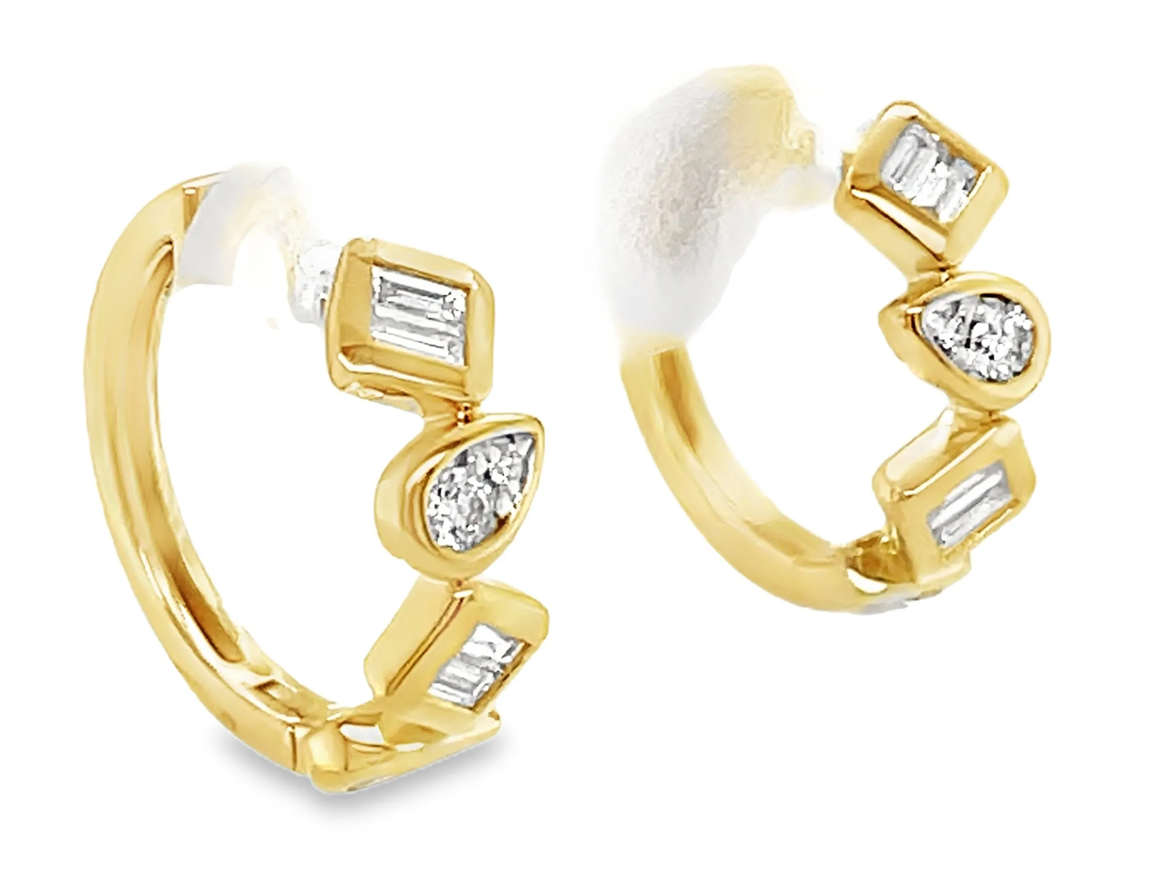 14K Yellow Natural Diamond Hoop Earrings