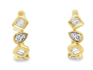 14K Yellow Natural Diamond Hoop Earrings