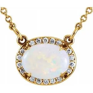 14K Yellow Opal & .07 CTW Diamond Halo-Style 16 1/2" Necklace