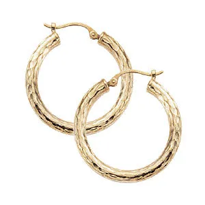 14K Yellow Tube Hoop Earrings 25 mm
