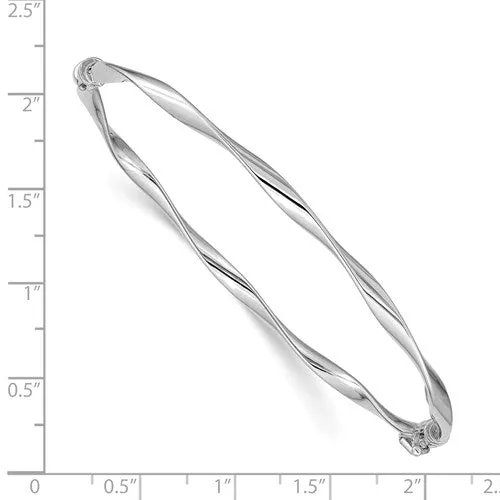 14KT White Gold 3mm Twisted Hinged Bangle Bracelet