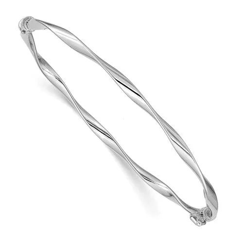 14KT White Gold 3mm Twisted Hinged Bangle Bracelet