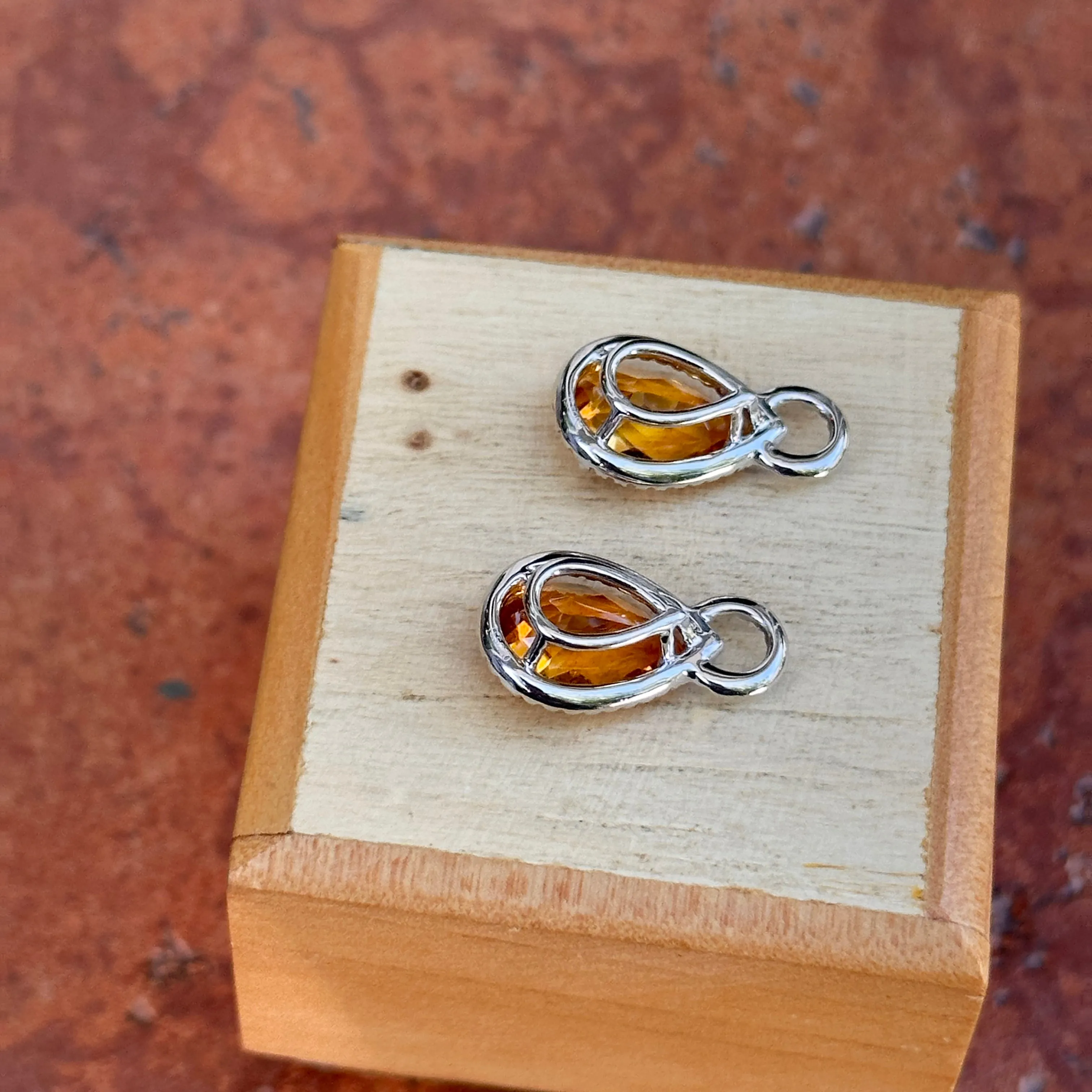 14KT White Gold Pave Diamond Hoop Earrings   Pear Citrine Hoop Charms