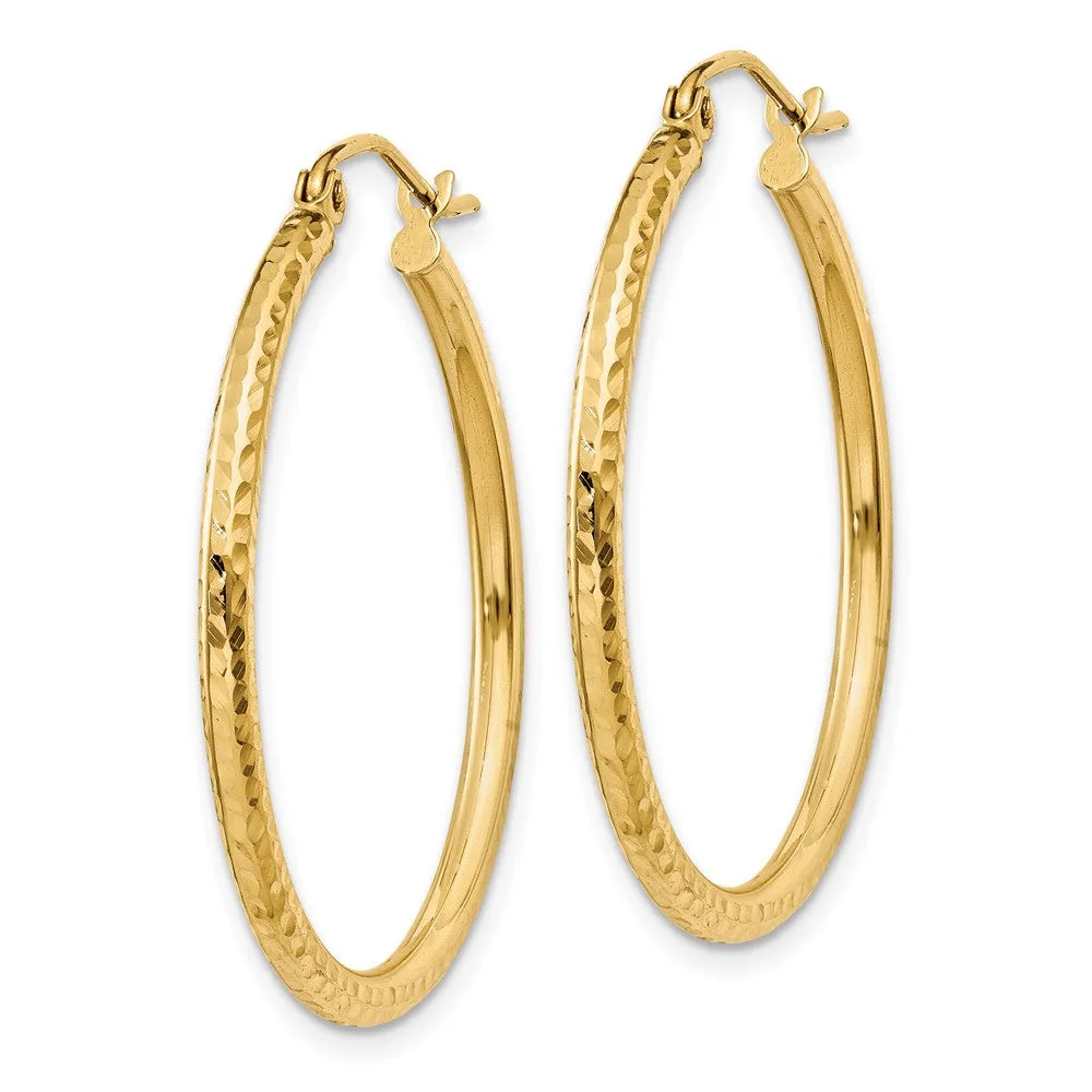 14KT Yellow Gold 30X2MM Diamond-cut Hoop Earrings