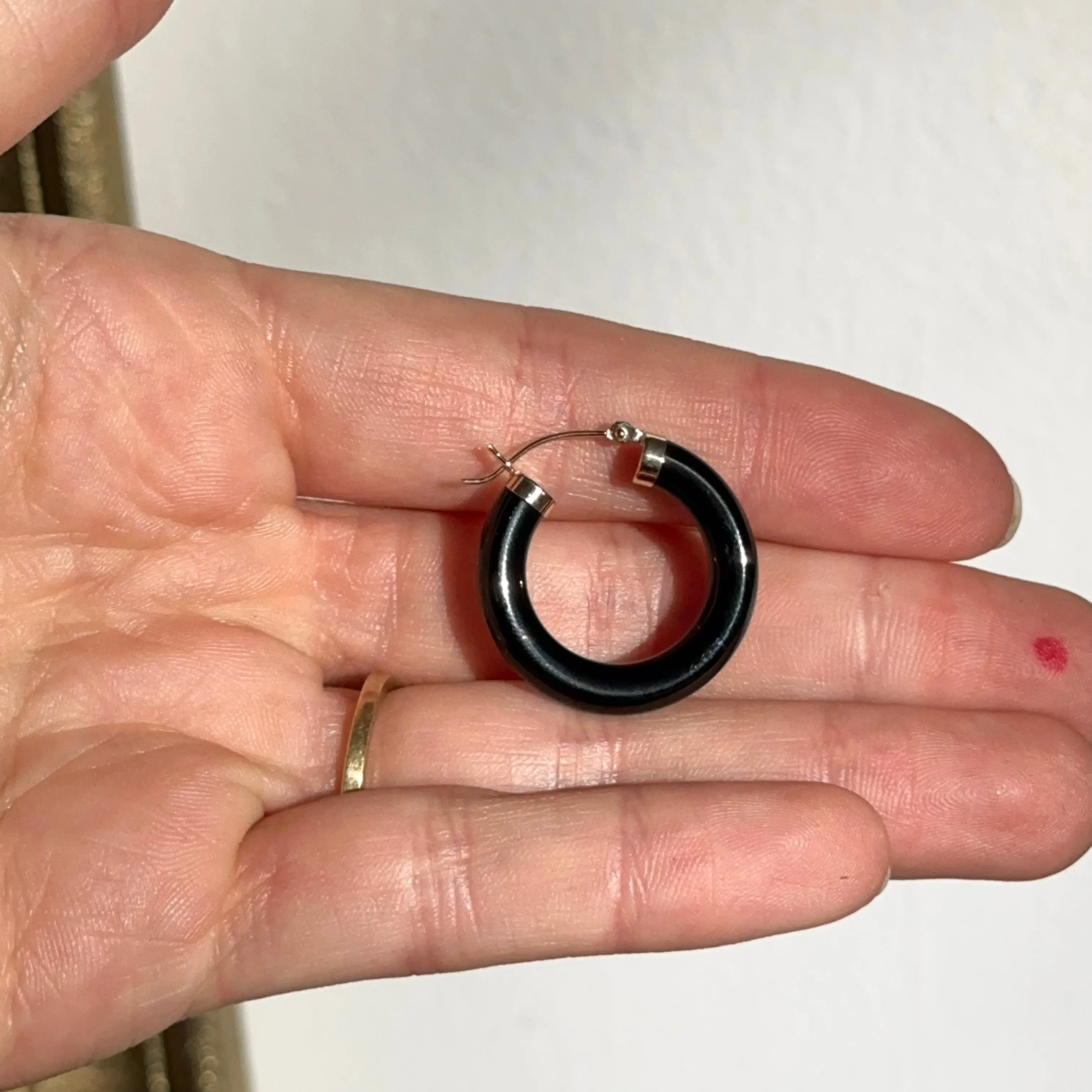 14KT Yellow Gold Black Onyx Tube Hoop Earrings 24mm