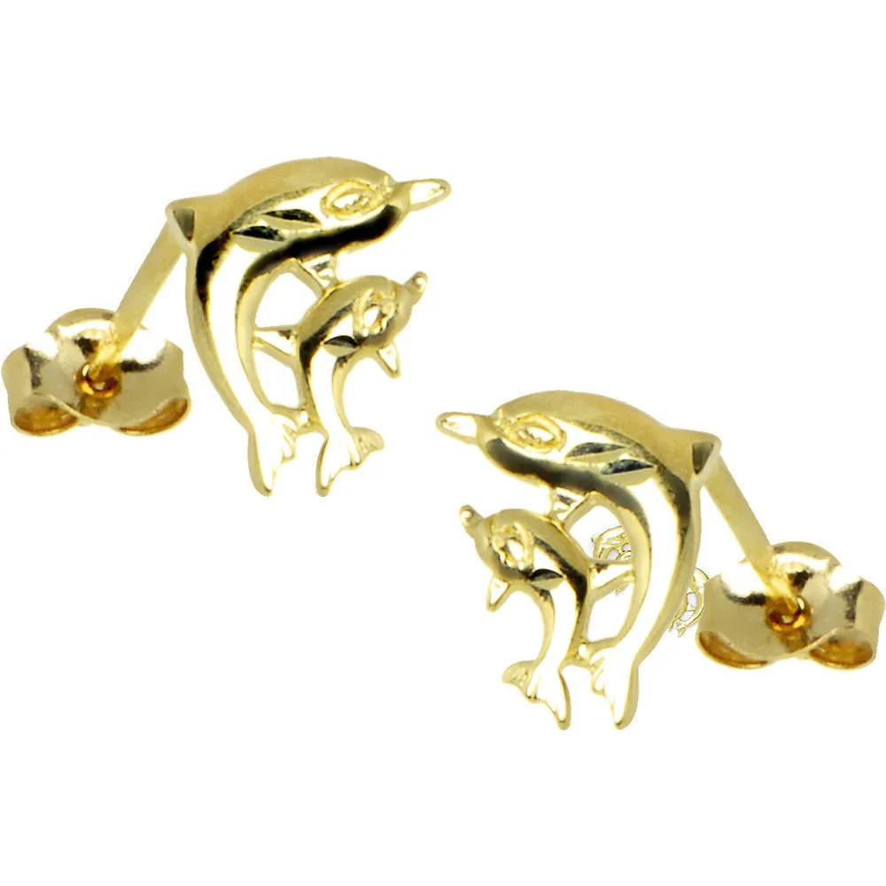 14kt Yellow Gold Family Dolphin Stud Earrings