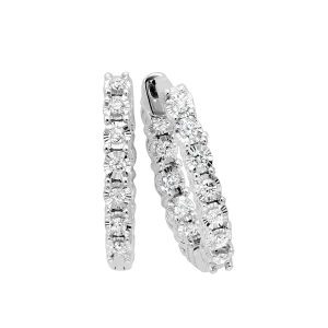 14KTW Diamond Tru Reflection Round Hoops Basics Earring 1Ct