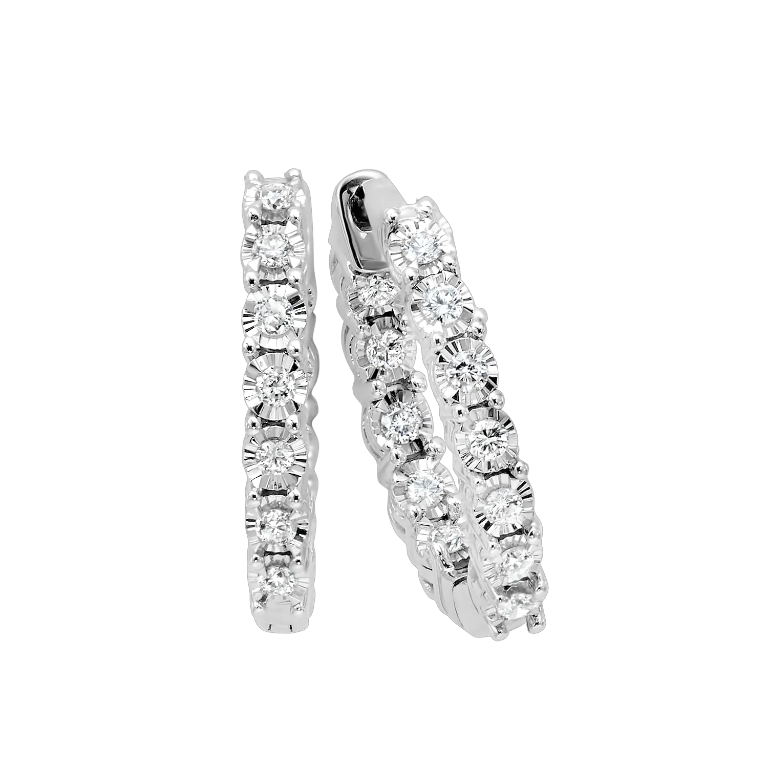 14KTW Diamond Tru Reflection Round Hoops Basics Earring 1Ct