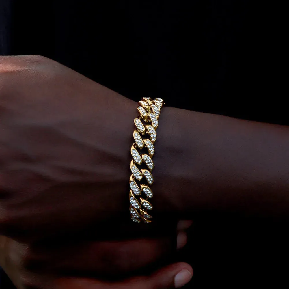 14MM Iced Prong Link Cuban Bracelet – Chunky Miami Hip Hop Jewelry for Men & Women – Full Rhinestone Bling Gift