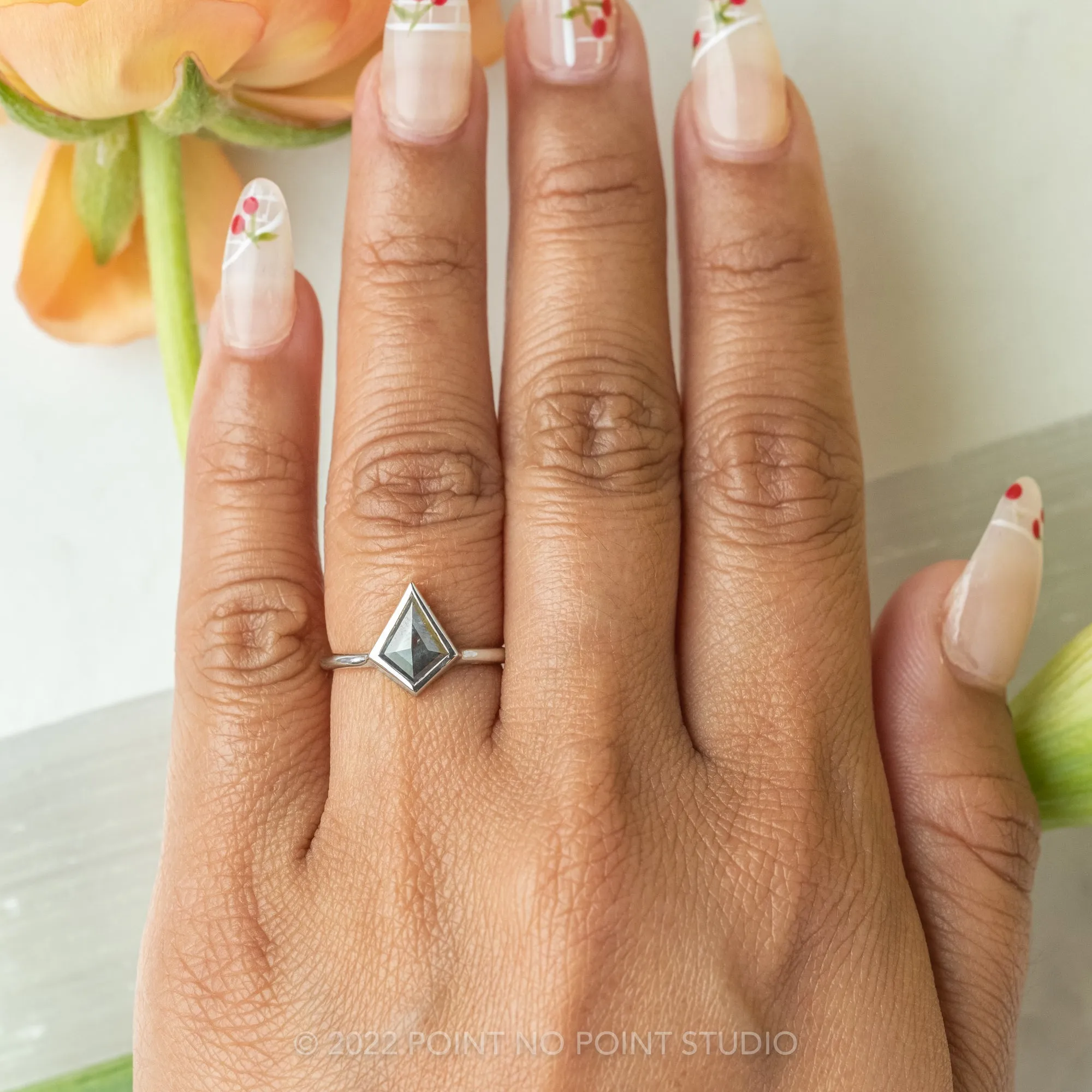 1.53 Carat Salt and Pepper Kite Diamond Engagement Ring, Bezel Jane Setting, Platinum