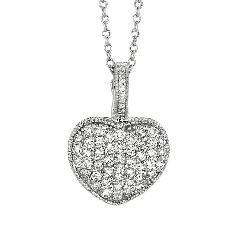 1.55 Carat Natural Diamond Heart Necklace Pendant 14K White Gold G SI 18''