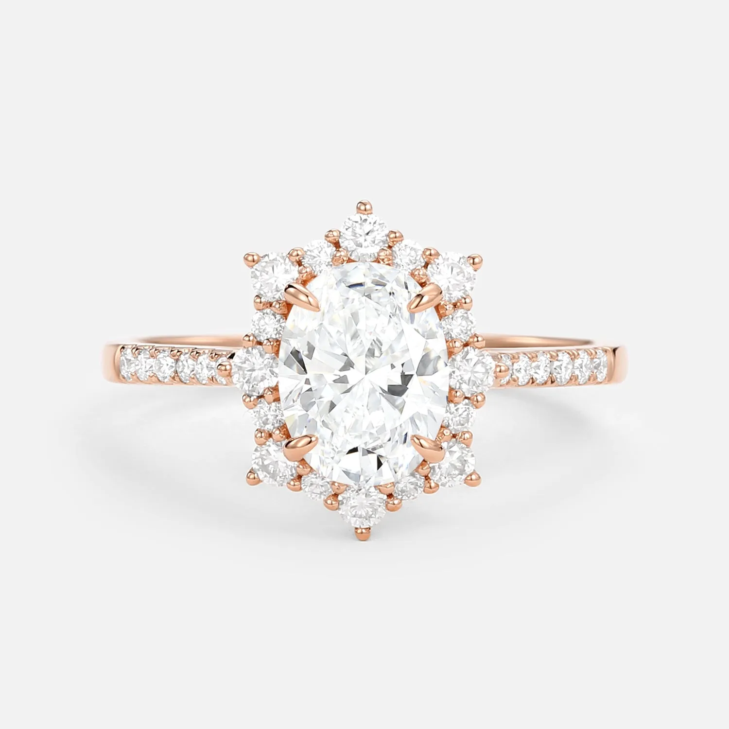 1.5ct Oval Moissanite Cluster Halo Ring