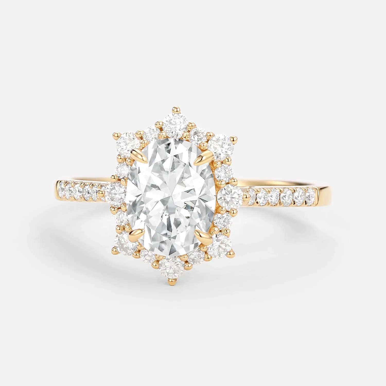 1.5ct Oval Moissanite Cluster Halo Ring