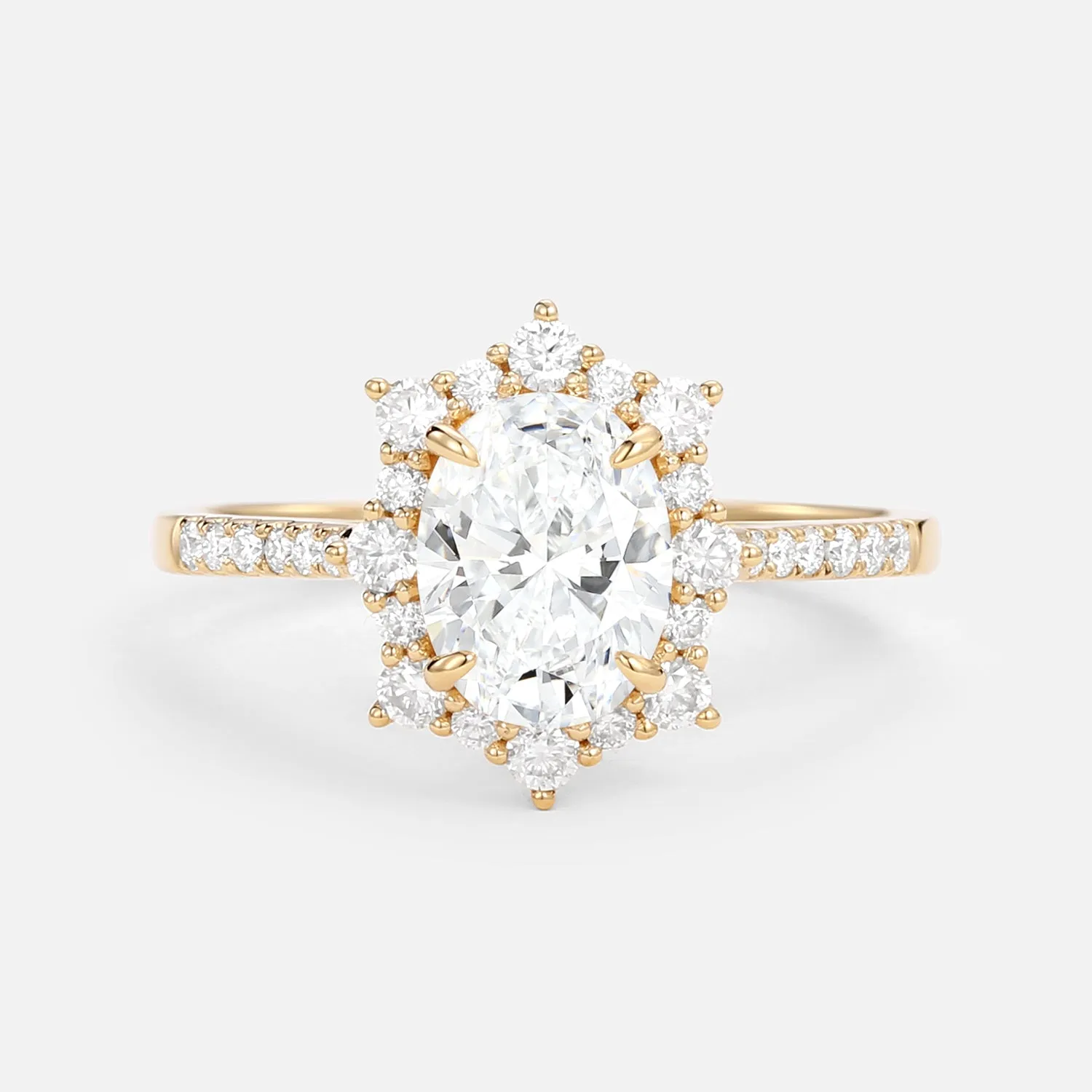 1.5ct Oval Moissanite Cluster Halo Ring