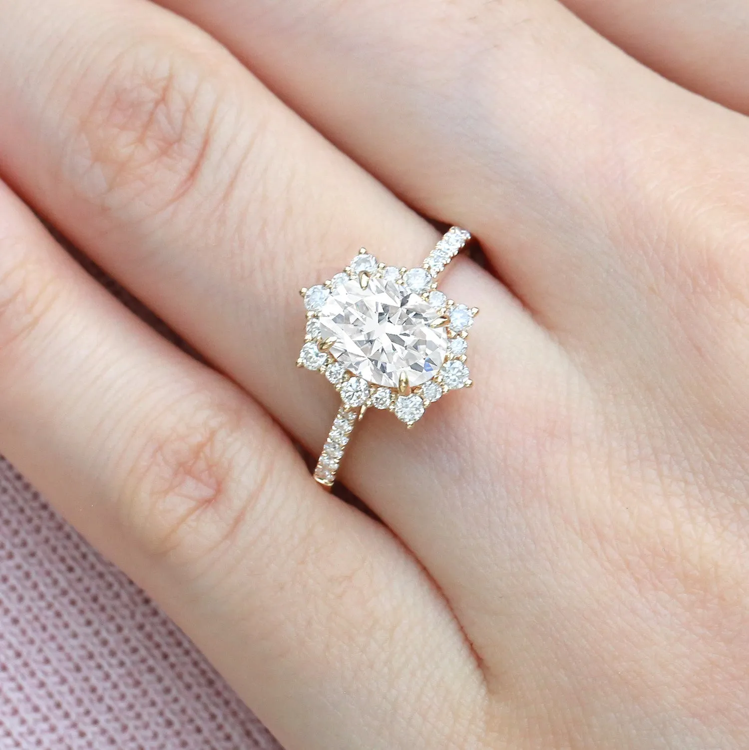 1.5ct Oval Moissanite Cluster Halo Ring