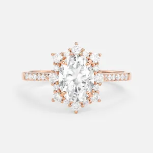 1.5ct Oval Moissanite Cluster Halo Ring