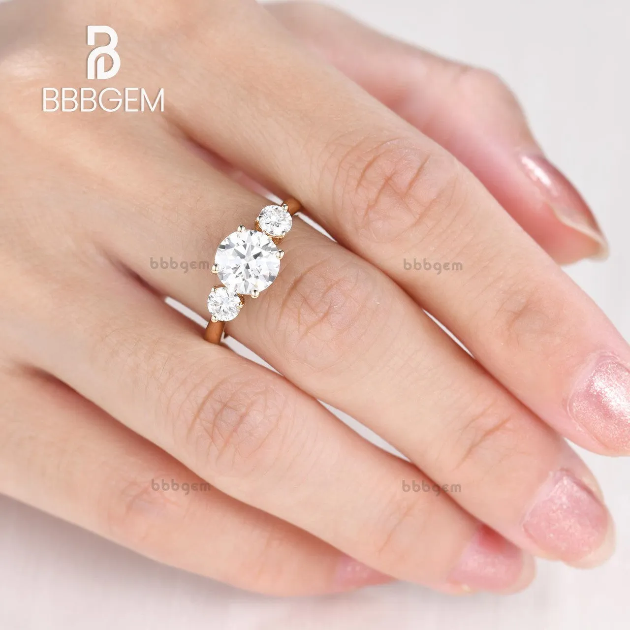 1.5CT Round Cut Moissanite Engagement Ring Three Stone Ring Anniversary Promise Ring